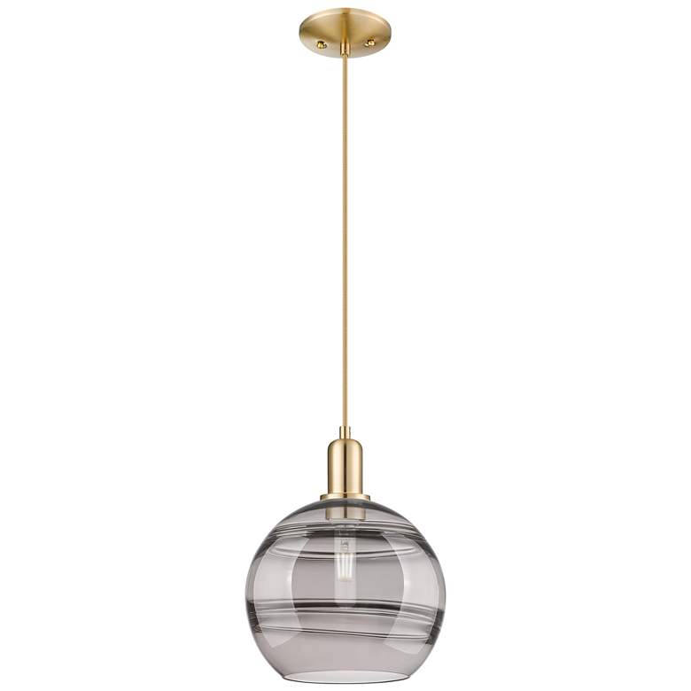 Image 1 Arcadia Rochester 10"W Bronze Cord Mini Pendant w/ Light Smoke Shade