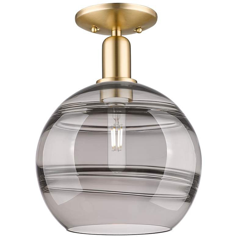Image 1 Arcadia Rochester 10"W Bronze Semi.Flush Mount w/ Light Smoke Shade