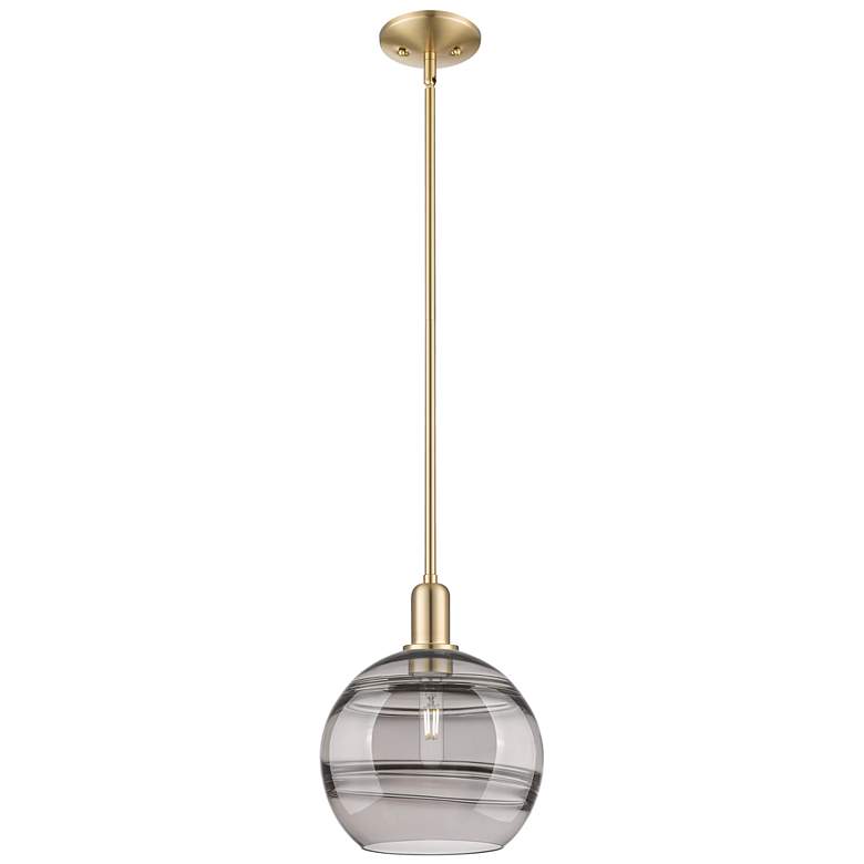 Image 1 Arcadia Rochester 10"W Bronze Stem Mini Pendant w/ Light Smoke Shade