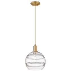 Arcadia Rochester 10"W Brushed Brass Cord Mini Pendant w/ Clear Shade