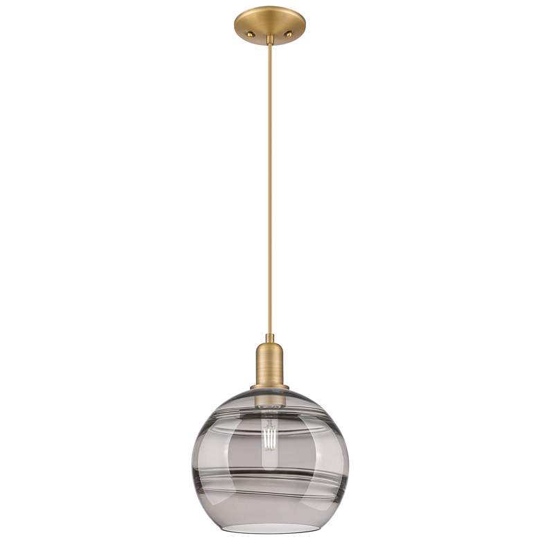Image 1 Arcadia Rochester 10"W Brushed Brass Cord Pendant w/ Light Smoke Shade