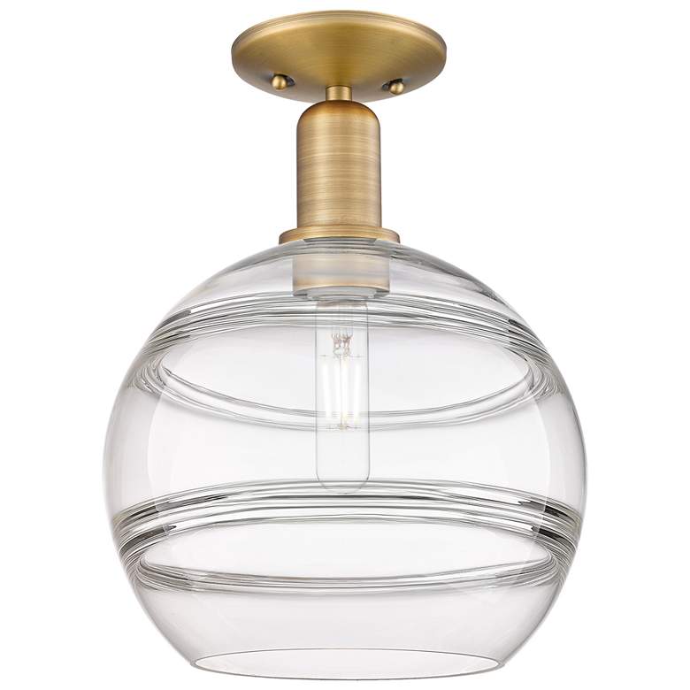 Image 1 Arcadia Rochester 10"W Brushed Brass Semi.Flush Mount With Clear Shade