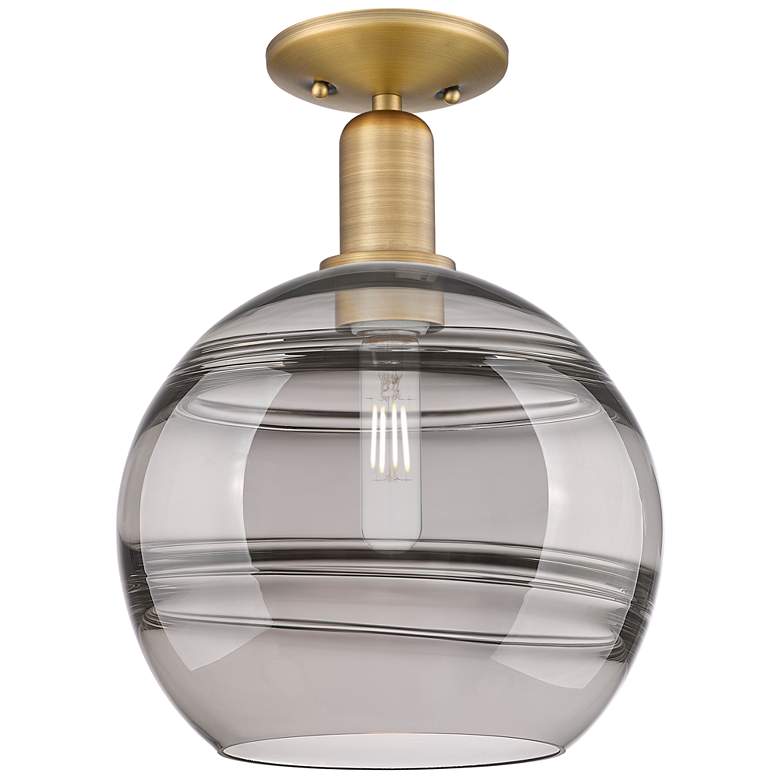 Image 1 Arcadia Rochester 10"W Brushed Brass Semi-Flush w/ Light Smoke Shade