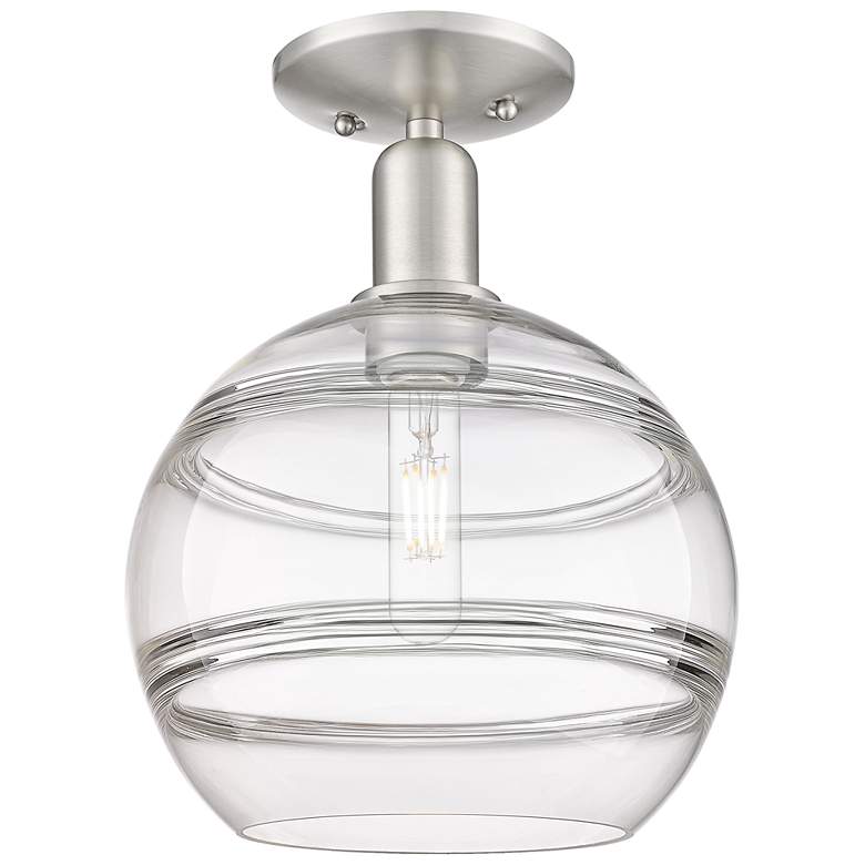 Image 1 Arcadia Rochester 10"W Brushed Nickel Semi.Flush Mount w/ Clear Shade