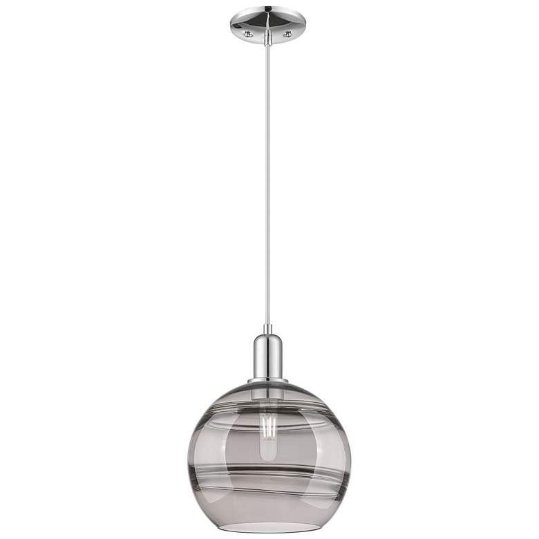 Image 1 Arcadia Rochester 10"W Chrome Cord Mini Pendant w/ Light Smoke Shade