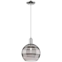 Arcadia Rochester 10"W Chrome Cord Mini Pendant w/ Light Smoke Shade