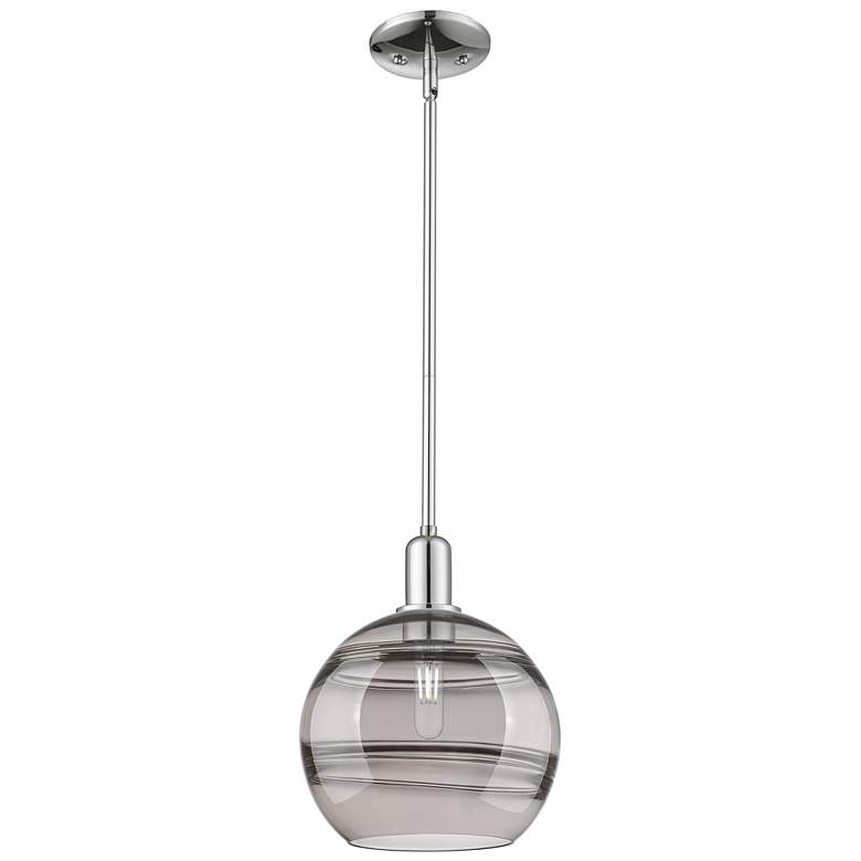 Image 1 Arcadia Rochester 10"W Chrome Stem Mini Pendant w/ Light Smoke Shade