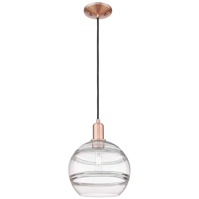 Image 1 Arcadia Rochester 10"W Copper Cord Hung Mini Pendant With Clear Shade