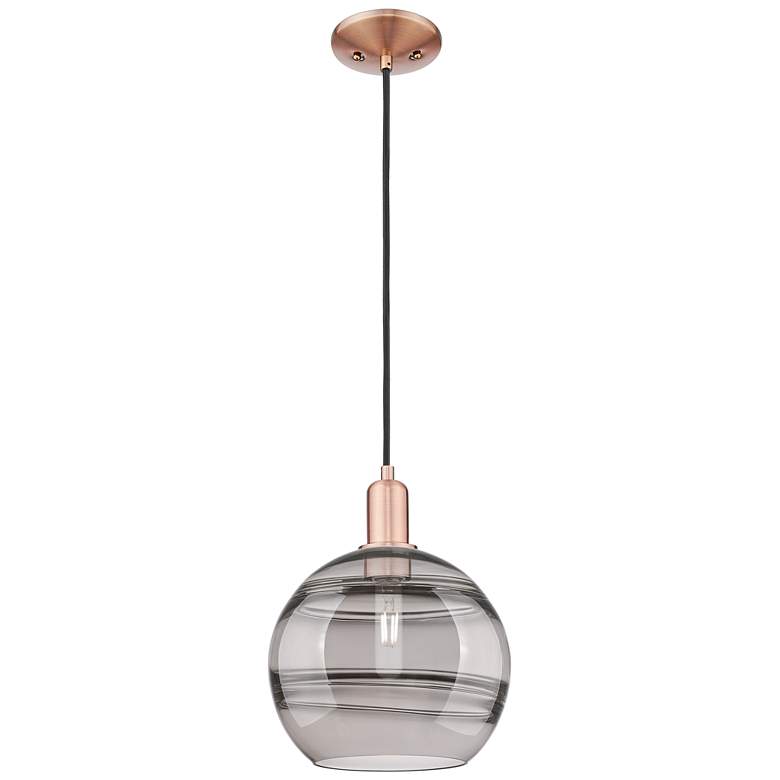 Image 1 Arcadia Rochester 10"W Copper Cord Mini Pendant w/ Light Smoke Shade