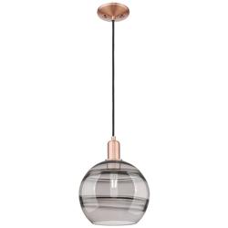 Arcadia Rochester 10"W Copper Cord Mini Pendant w/ Light Smoke Shade