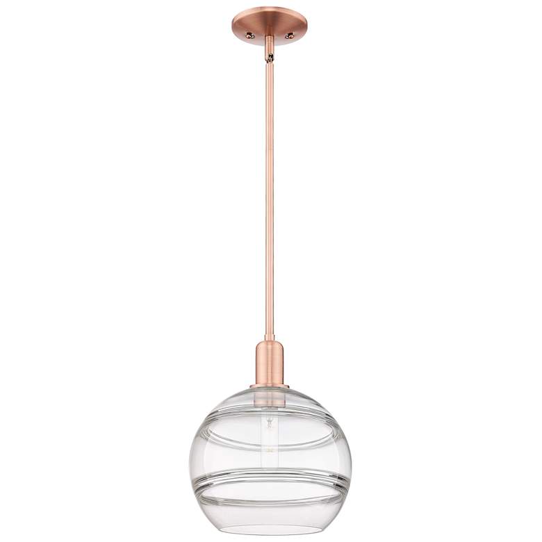 Image 1 Arcadia Rochester 10"W Copper Stem Hung Mini Pendant With Clear Shade