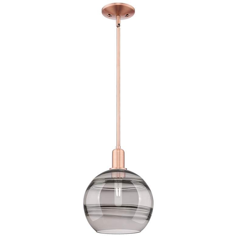 Image 1 Arcadia Rochester 10"W Copper Stem Mini Pendant w/ Light Smoke Shade
