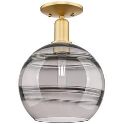 Arcadia Rochester 10"W Gold Semi.Flush Mount w/ Light Smoke Shade