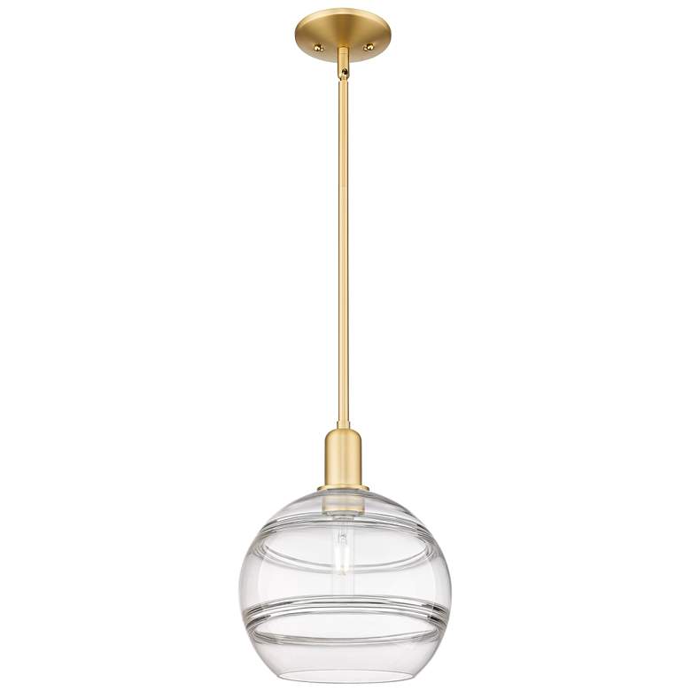 Image 1 Arcadia Rochester 10"W Gold Stem Hung Mini Pendant w/ Clear Shade
