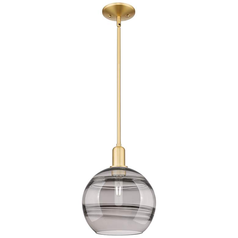 Image 1 Arcadia Rochester 10"W Gold Stem Mini Pendant w/ Light Smoke Shade