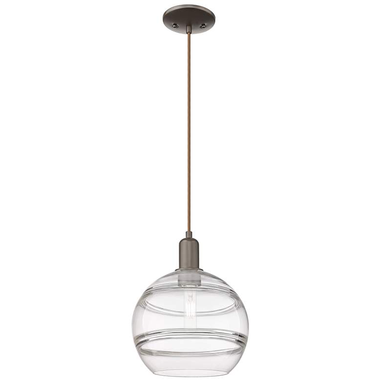 Image 1 Arcadia Rochester 10"W Oiled Bronze Cord Mini Pendant w/ Clear Shade