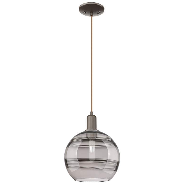 Image 1 Arcadia Rochester 10"W Oiled Bronze Cord Pendant w/ Light Smoke Shade