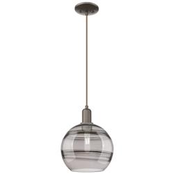 Arcadia Rochester 10"W Oiled Bronze Cord Pendant w/ Light Smoke Shade