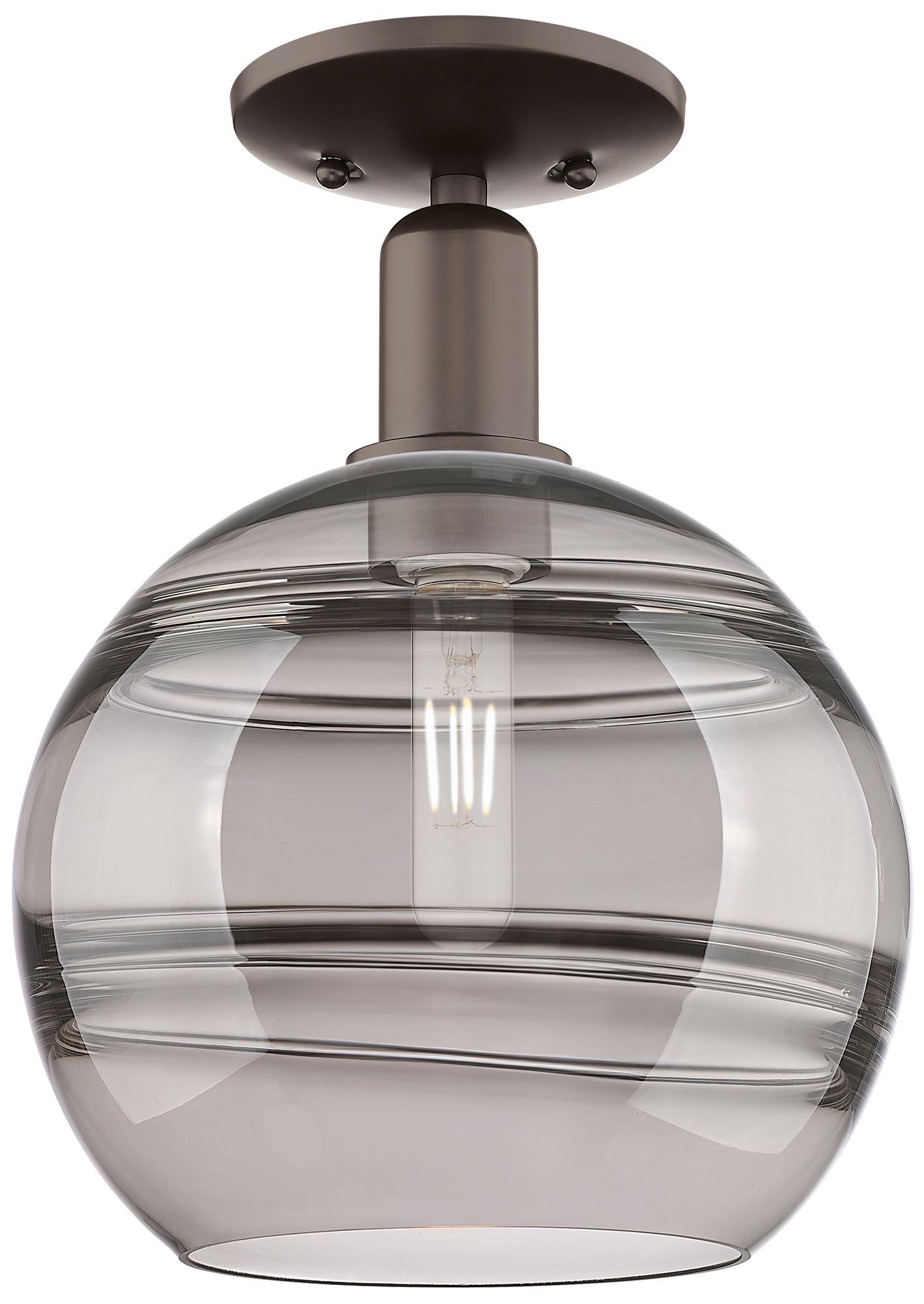 Arcadia Rochester 10"W Oiled Bronze Semi-Flush w/ Light Smoke Shade