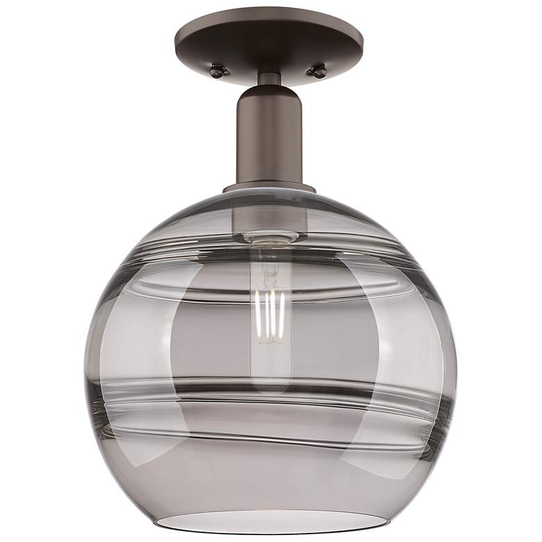 Image 1 Arcadia Rochester 10"W Oiled Bronze Semi-Flush w/ Light Smoke Shade