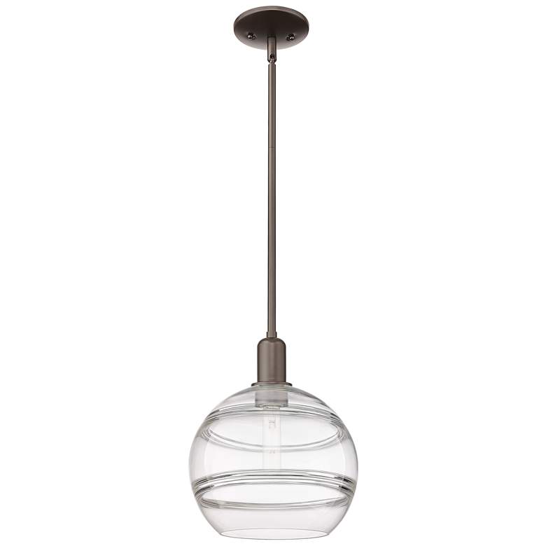 Image 1 Arcadia Rochester 10"W Oiled Bronze Stem Mini Pendant w/ Clear Shade