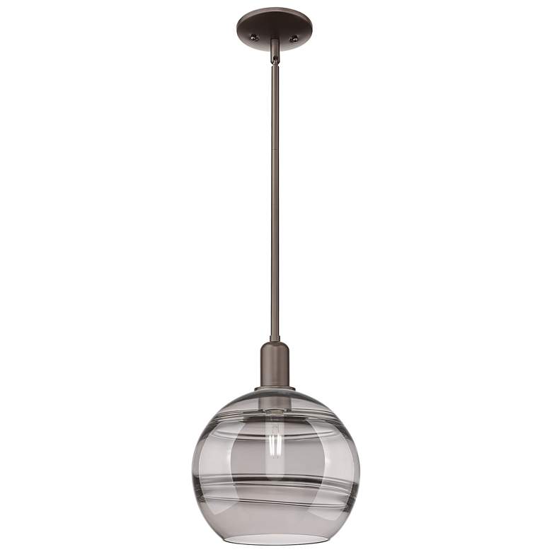 Image 1 Arcadia Rochester 10"W Oiled Bronze Stem Pendant w/ Light Smoke Shade