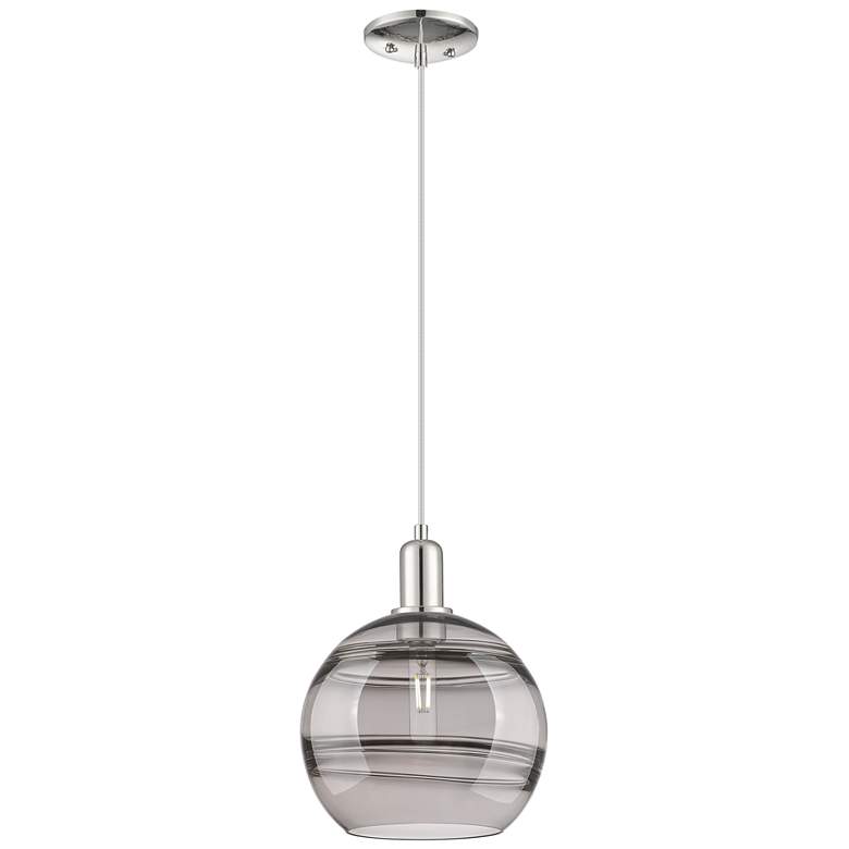 Image 1 Arcadia Rochester 10"W Polished Nickel Cord Pendant w/ Light Smoke Shade