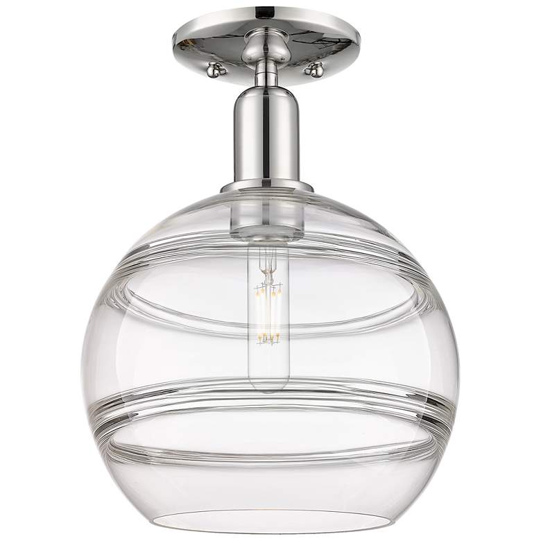 Image 1 Arcadia Rochester 10"W Polished Nickel Semi.Flush Mount w/ Clear Shade