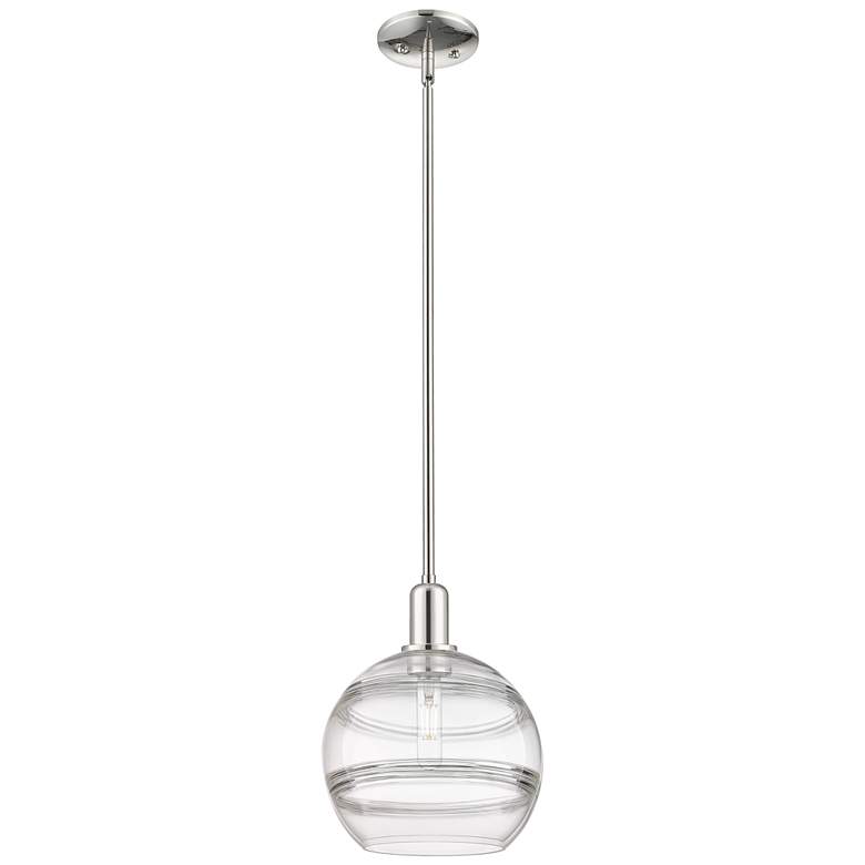 Image 1 Arcadia Rochester 10"W Polished Nickel Stem Pendant w/ Clear Shade
