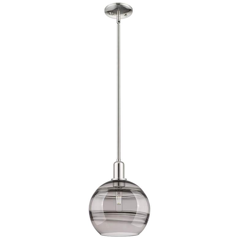 Image 1 Arcadia Rochester 10"W Polished Nickel Stem Pendant w/ Light Smoke Shade