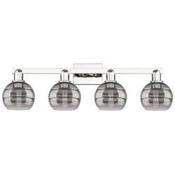 Arcadia Rochester 33"W 4-Lt Polished Nickel Vanity w/ Light Smoke Shade