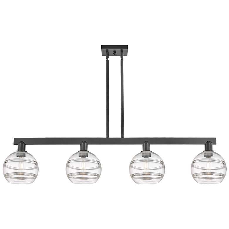 Image 1 Arcadia Rochester 51"W 4 Light Black Stem Island Light w/ Clear Shade