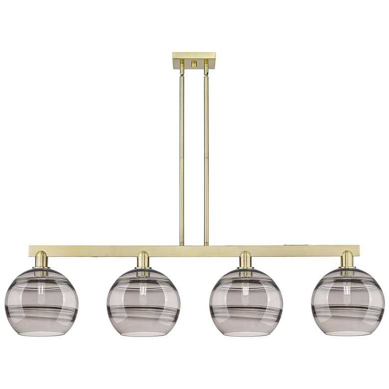 Image 1 Arcadia Rochester 53"W 4-Lt Brass Stem Island Light w/ Light Smoke Shade
