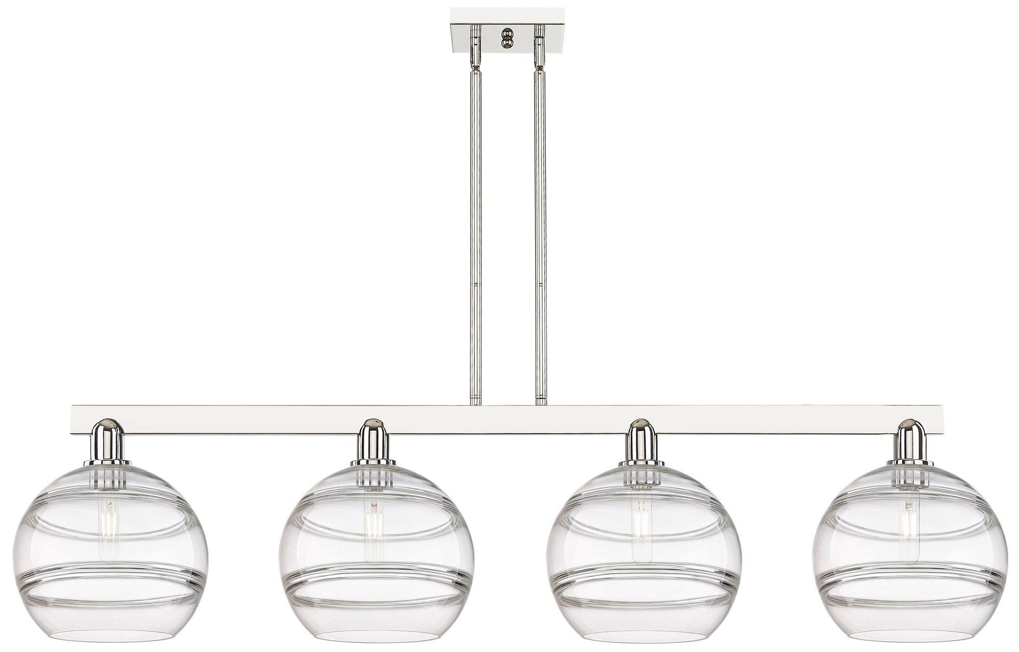 Arcadia Rochester 53"W 4-Lt Polish Nickel Stem Island Light w/ Clear Shade