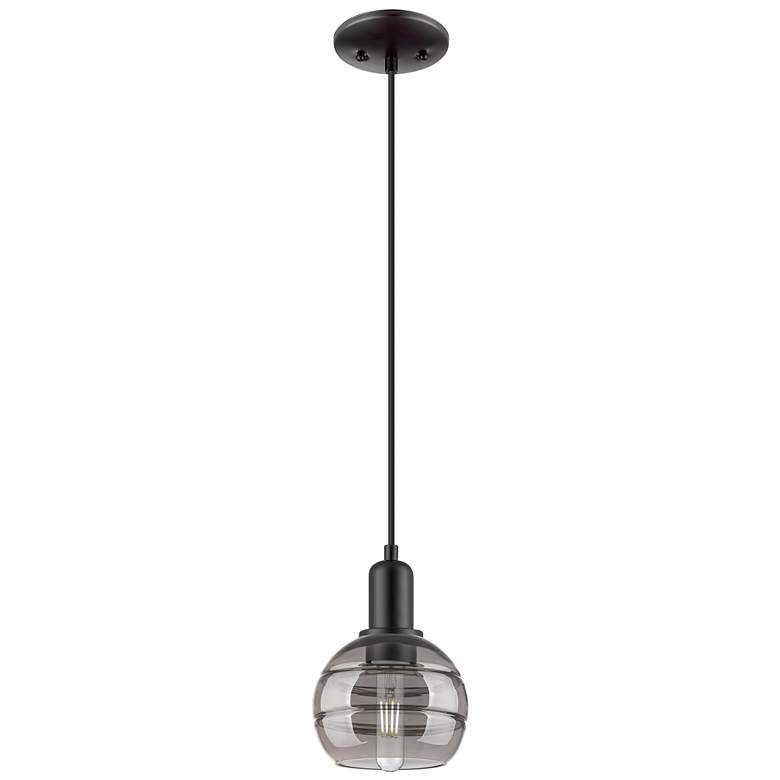 Image 1 Arcadia Rochester 6"W Black Cord Mini Pendant w/ Light Smoke Shade