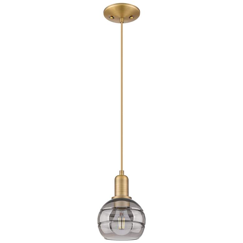 Image 1 Arcadia Rochester 6"W Brushed Brass Cord Pendant w/ Light Smoke Shade