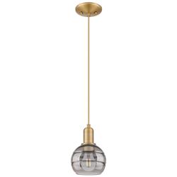 Arcadia Rochester 6"W Brushed Brass Cord Pendant w/ Light Smoke Shade