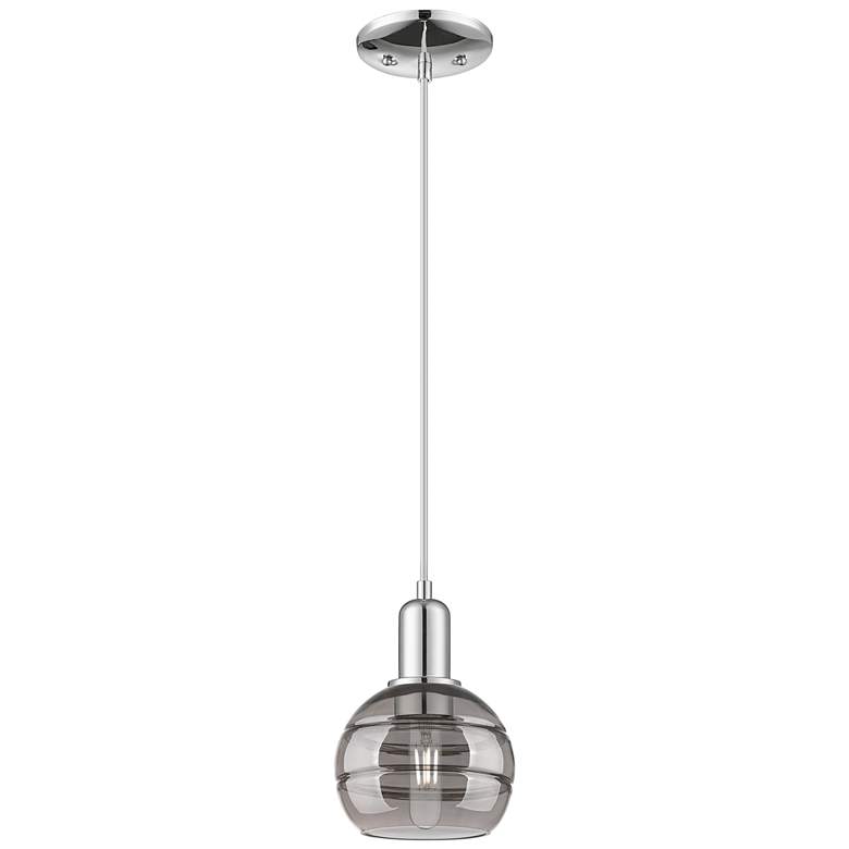 Image 1 Arcadia Rochester 6"W Chrome Cord Mini Pendant w/ Light Smoke Shade
