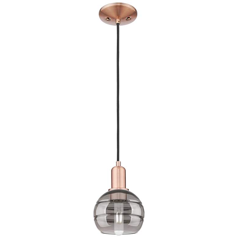 Image 1 Arcadia Rochester 6"W Copper Cord Mini Pendant w/ Light Smoke Shade