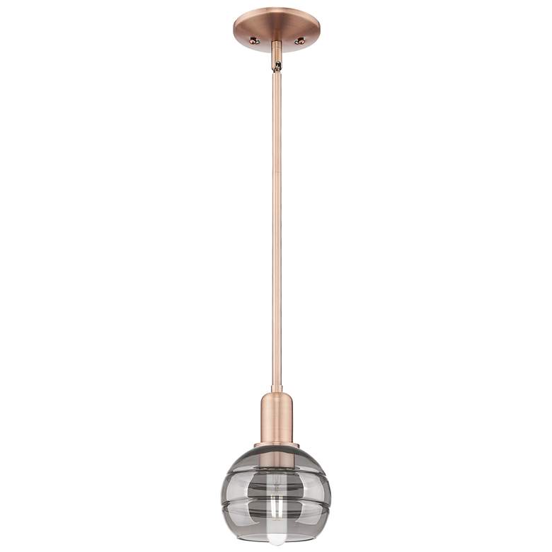 Image 1 Arcadia Rochester 6"W Copper Stem Mini Pendant w/ Light Smoke Shade