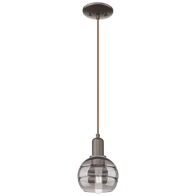 Image 1 Arcadia Rochester 6"W Oiled Bronze Cord Pendant w/ Light Smoke Shade