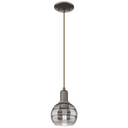 Arcadia Rochester 6"W Oiled Bronze Cord Pendant w/ Light Smoke Shade