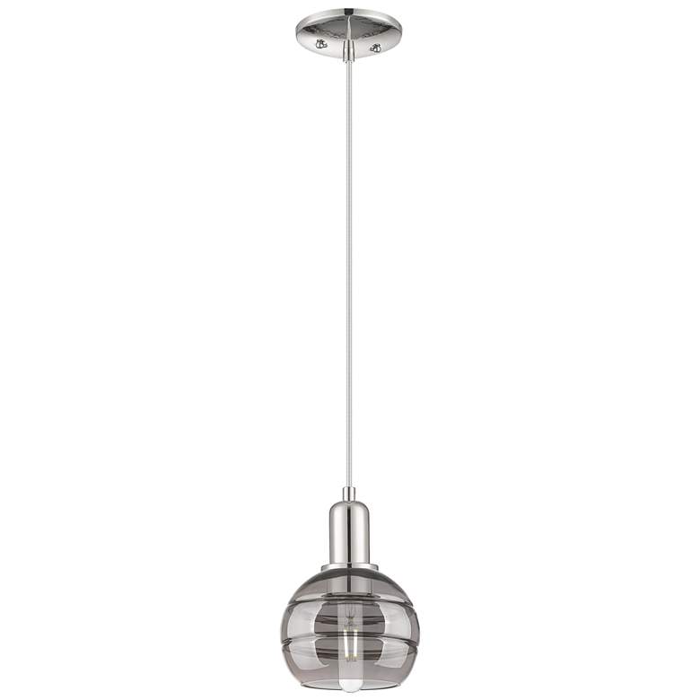 Image 1 Arcadia Rochester 6"W Polished Nickel Cord Pendant w/ Light Smoke Shade