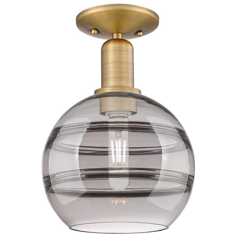 Image 1 Arcadia Rochester 8"W Brushed Brass Semi-Flush w/ Light Smoke Shade