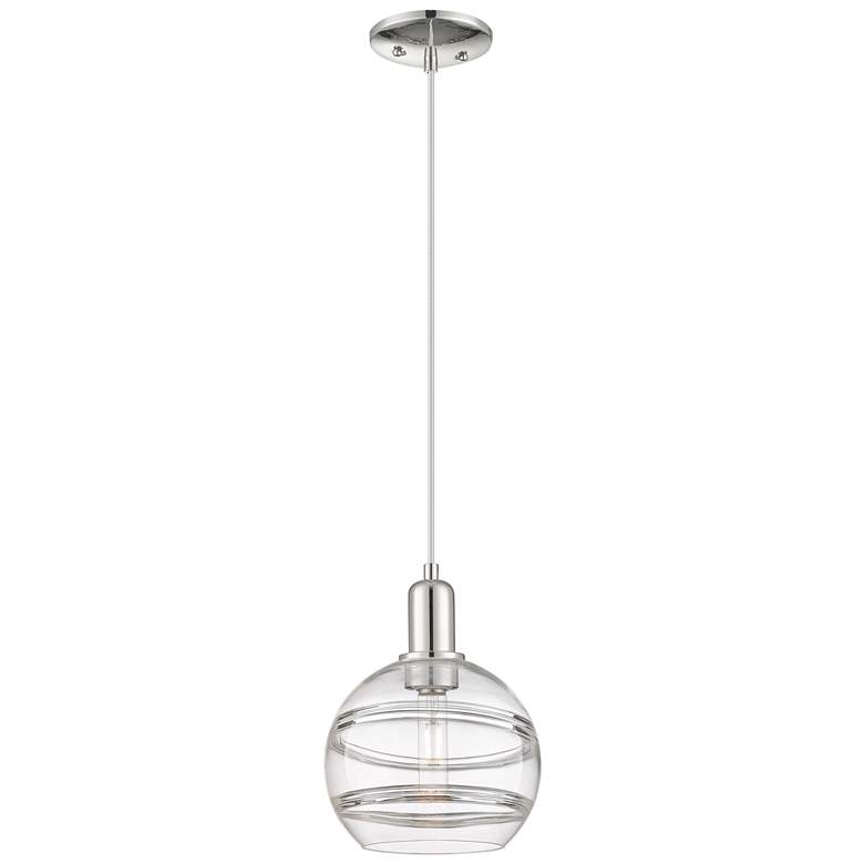 Image 1 Arcadia Rochester 8"W Polished Nickel Cord Mini Pendant w/ Clear Shade