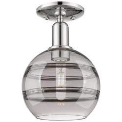Arcadia Rochester 8"W Polished Nickel Semi-Flush w/ Light Smoke Shade