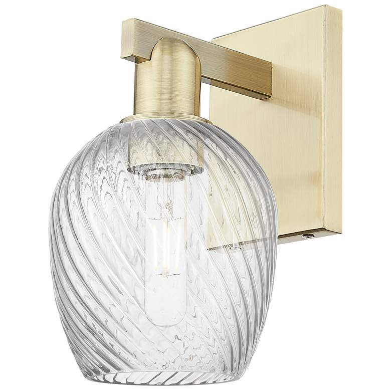 Image 1 Arcadia Salina 11"H Brass Sconce With Clear Spiral Fluted Shade