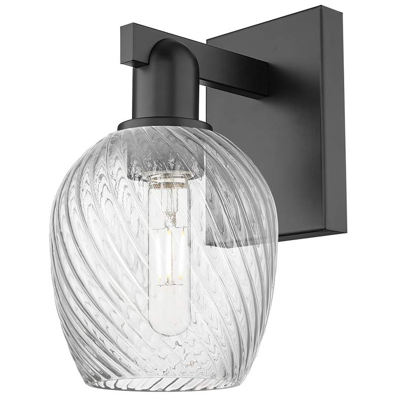 Image 1 Arcadia Salina 11"H Matte Black Sconce With Clear Spiral Fluted Shade