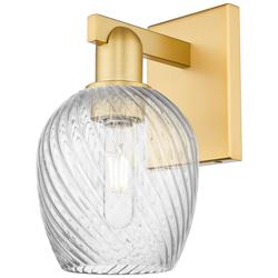 Arcadia Salina 11"H Satin Gold Sconce With Clear Spiral Fluted Shade