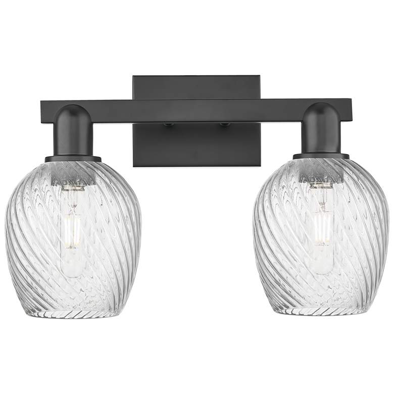 Image 1 Arcadia Salina 17"W 2 Light Black Bath Light w/ Fluted Shade